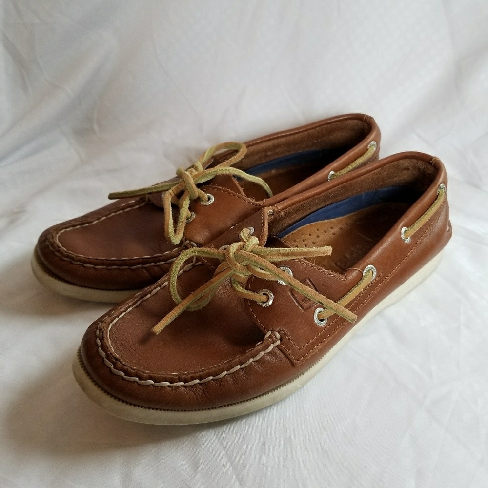 Sperry top side womens brown leather boat shoes